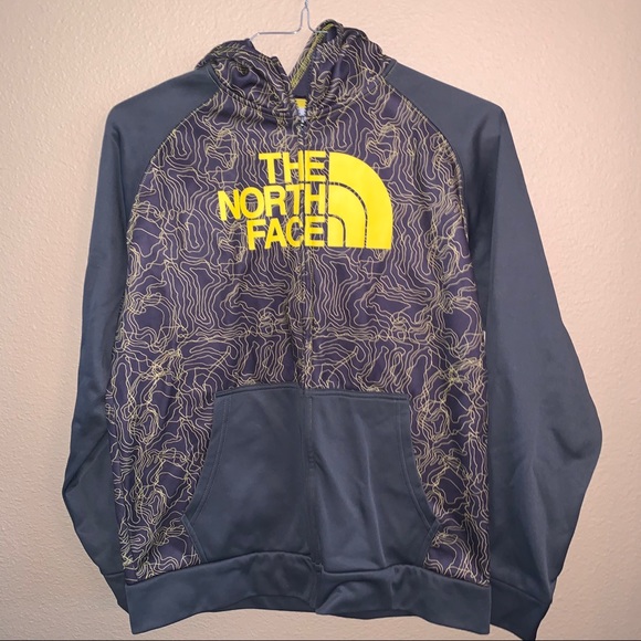 Boys XL North Face Yellow-Gray Zip Hoodie